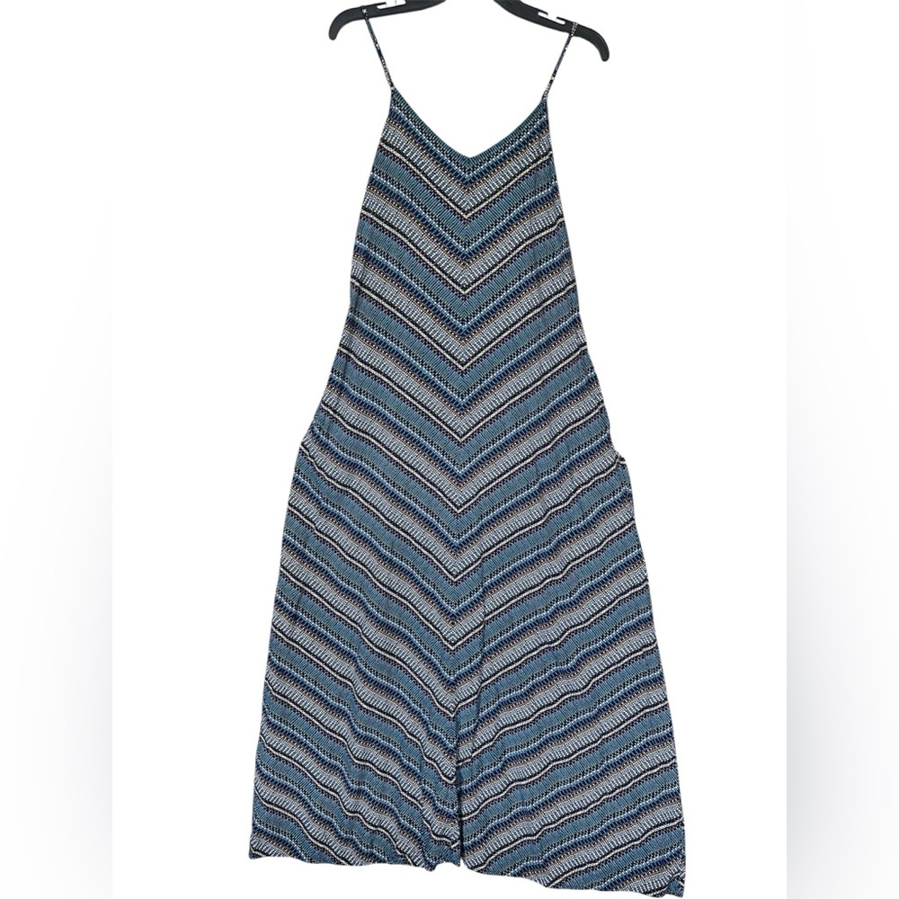 Gap Maxi Long Dress V Neck Blue Geometric Pattern Printed Sleeveless W Pockets M